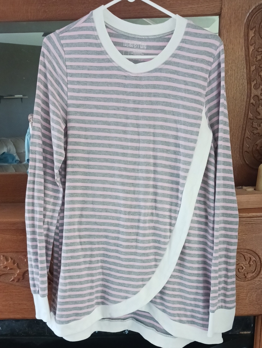 NEW Latched Mama Pink & Gray Striped Crewneck Long Sleeve Top
